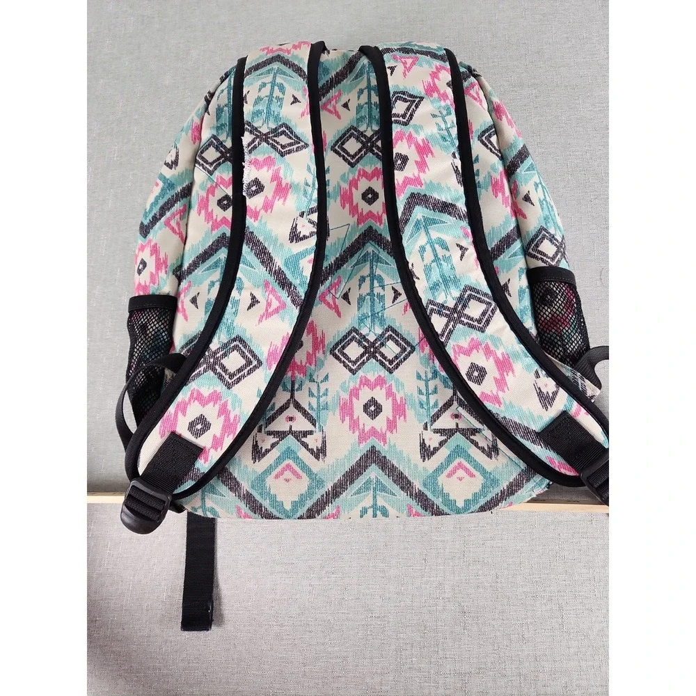 KAVU Packwood Backpack Southwest Aztec Tribal Canvas Laptop Bookbag Teal Pink